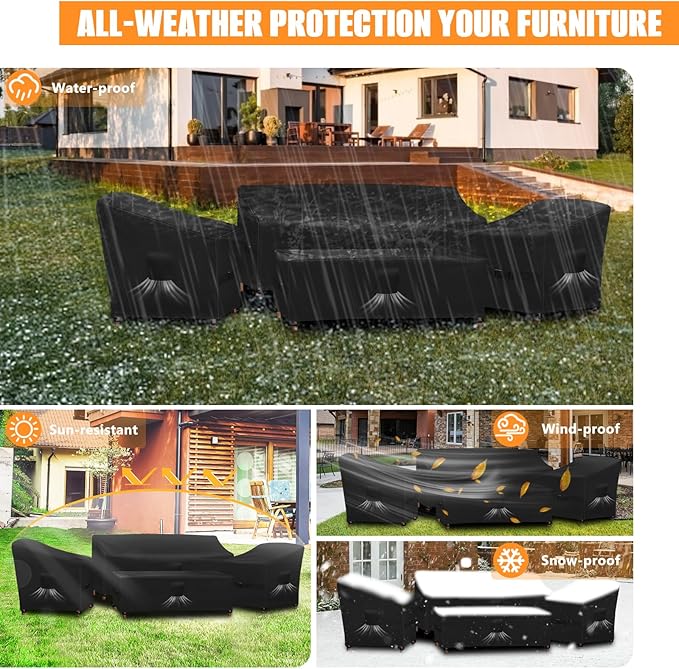Kovshuiwe Patio Furniture Covers,4-Piece Outdoor Veranda Patio Garden Furniture Covers Set Waterproof, Rattan Furniture Cover for Chair Sofa Coffee Table