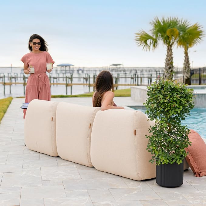 Big Joe Solvana Outdoor Sectional, 3 Piece Patio Furniture Set, Performance Linen Weather-Resistant Fabric Sofa, Sunlit Cream