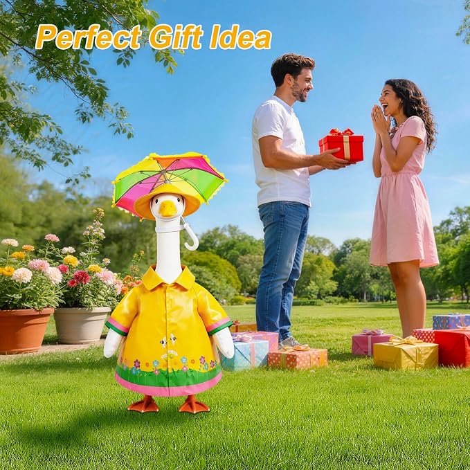 Raincoat Porch Goose Outfits, Yellow Raincoats Costume with Umbrella for 23 Inch Lawn Goose, Yard Goose Clothes Rain Jacket Umbrella Hat Outfit for Patio Yard Decor (Raincoat)