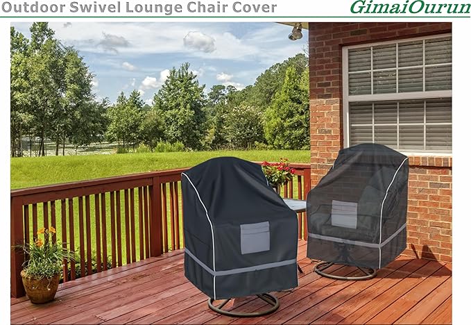 Outdoor Swivel Recliner Cover, Waterproof Heavy Duty Outdoor Lawn Patio Furniture Rocking Chair Covers, (29 W x 31 D x 38.5 H Inches) 2 Pack, Black