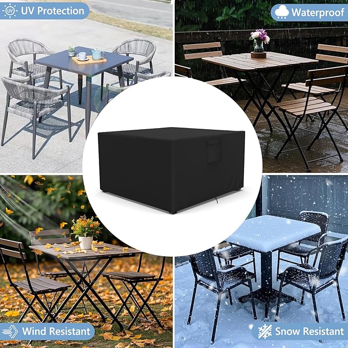 AKEfit Patio Furniture Covers,500D Heavy Duty Waterproof for Outdoor Square and Retangle Patio Table and Chair Covers, Black -98"L x 98"W x 35"H
