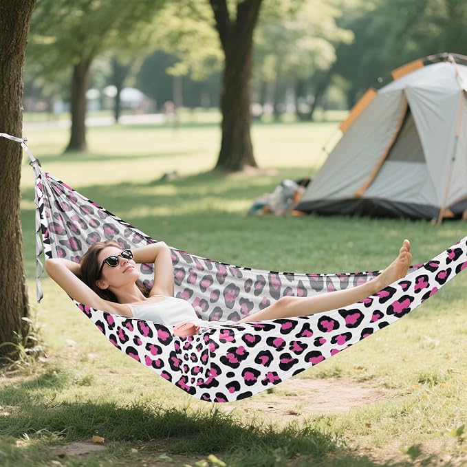 Camping Hammock Outdoor Hammocks for Outside Leopard Cheetah Rose Red Beach Trees Portable Lightweight with Pockets Tree Straps Indoor