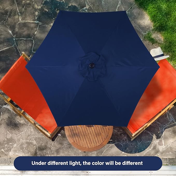 YSSOA 7.5' Patio Umbrella Outdoor Table Market Yard Umbrella with 6 Sturdy Ribs, Dark Blue