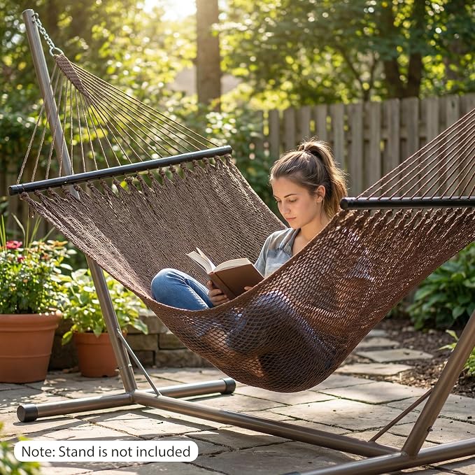Tangkula 10.5FT Caribbean Double Hammock, Heavy Duty Portable Hammock with Curved Spreader Bars, Soft-Spun Polyester Rope, 2 Person Outdoor Hammocks for Outside, 600 lbs Max Load