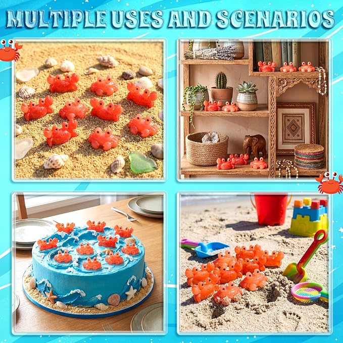 Geelin 100 Pcs Mini Crab Figurine Tiny Resin Crab Realistic Ornament Decor for Fairy Gardens, Miniature Terrariums, Red Stuff Filling Gifts, Holiday Party Decorations, Tabletop Decor (2 Styles)