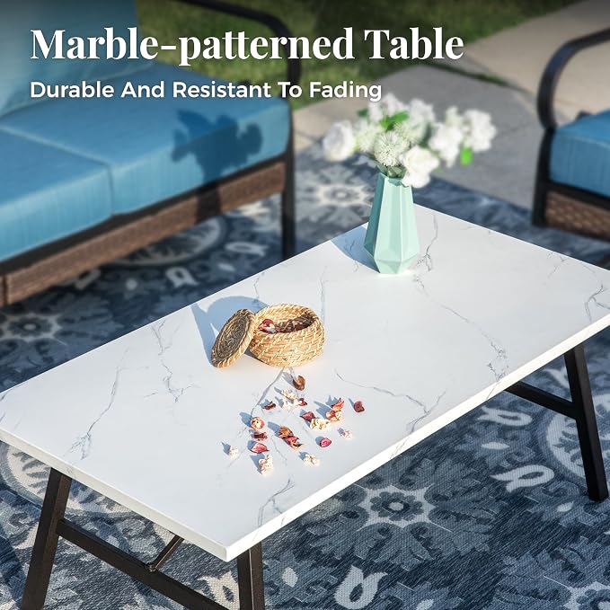 MIXPATIO Patio Furniture Set with Coffee Table, Outdoor Conversation Set with 2 x Rocking Chairs, 1 x 2-Seat Sofa, 1 x 3-Seat Sofa for Lawn Garden Backyard, Pacific Blue