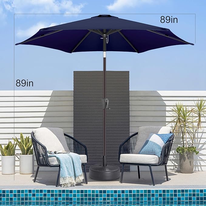 7.5ft Outdoor Patio Umbrella - Table Umbrella Waterproof UV Protection, Sombrillas de Patio with Push Button Tilt, Sun Umbrella for Pool, Porch, Garden, Deck, Backyard (Navy Blue)