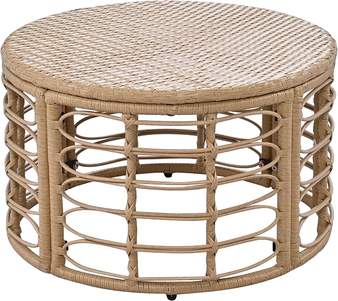 LUMISOL 7-Piece Rattan Patio Furniture Set, Boho Outdoor Conversation Set Sectional Sofa with Thick Cushions, Single Sofa Chairs, Ottomans & Coffee Table for Backyard & Garden, Brown