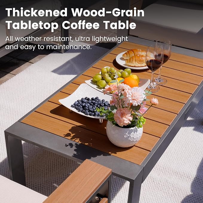 Sundale Outdoor Aluminum Patio Furniture Set, 4 Piece Metal Patio Conversation Sets with 5" Thick Cushions, Shimmer Coated Outdoor Couch with 2 Extendable Side Tables for Yard, Deck (Beige)
