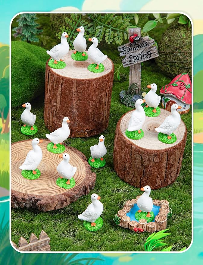 25pcs Mini Resin GooseT iny Animal Figurines Bulk | Small Desk Goose Decor for Garden Lawn Yard Micro Landscape Aquarium Potted Ornament DIY Craft