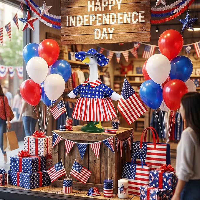 Patriotic Porch Goose Outfits, Porch Goose 4th of July Outfits for 23" Lawn Statue, Cute Independence Day Goose Clothes for Front Porch Outdoor Patio Yard 250th Anniversary Decoration