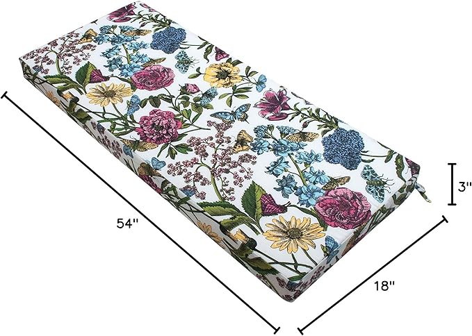 FUNHOME Outdoor Bench Cushion Cover 54 x18 x 3 inch,Water Resistant Cover with Zipper&Ties,Fade-Resistant Slipcover,Patio Porch Swing Cushion Cover Replacement Only,No Insert(Butterfly Flower)