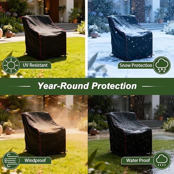 Patio Chair Covers,All Weather Protection,Suitable for Most Outdoor Furniture, Lawn Chairs, Swivel Rocking Chairs, Etc(Black-1 PCS)