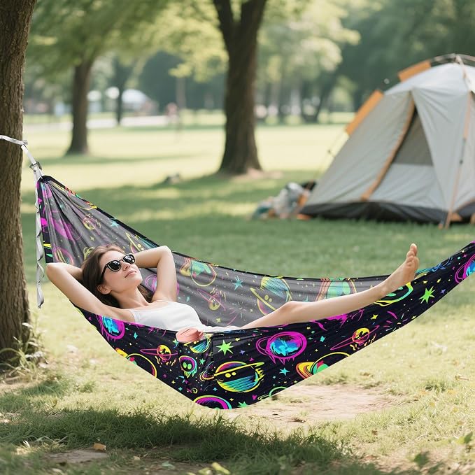Camping Hammock Outdoor Hammocks for Outside Neon Planet Beach Trees Portable Lightweight with Pockets Tree Straps Indoor