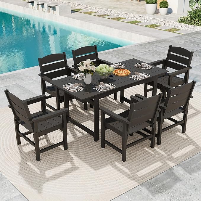 5 Piece Patio Dining Set,Patio Furniture Set for 4,Outdoor Table and Chairs with Umbrella Hole,All-Weather 36” Square Dining Table with Non-Slip Mat for Garden,Poolside,Backyard,Black