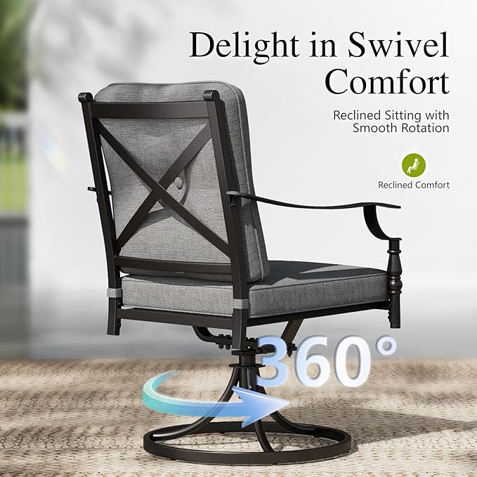 Sophia & William Outdoor Patio Swivel Dining Chairs Set of 2, Heavy Duty Patio Dining Chairs with Thickened Cushions, Wrought Iron Deck Chairs for Backyard, Poolside, Balcony and Garden