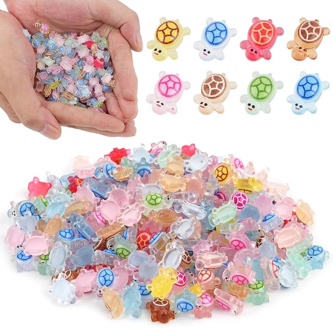 240pcs Luminous Mini Resin Turtles, Glow in the Dark Tiny Sea Turtle Animals Bulk to Hide Miniature Figures Small Plastic Ocean Animal for Fairy Garden Micro Landscaping Dollhouse Home Decor Crafts