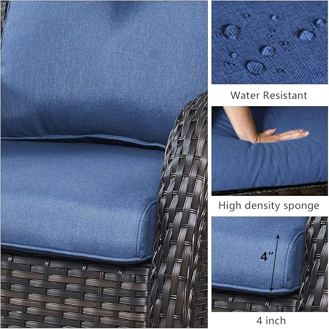 HUMMUH 6 Pieces Outdoor Patio Furniture Set Wicker Swivel Patio Chairs with Ottomans 2 Seater Outdoor Sectional Sofa/Patio Loveseat with Coffee Table