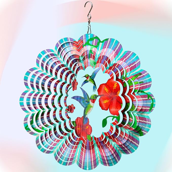 Hummingbird Wind Spinner,Hummingbird Gift for Women/Mother/Father,12In Stainless Steel 3D Wind Spinner Hanging Kinetic Yard Garden Christmas Ornaments,Outdoor & Indoor Wind Sculptures