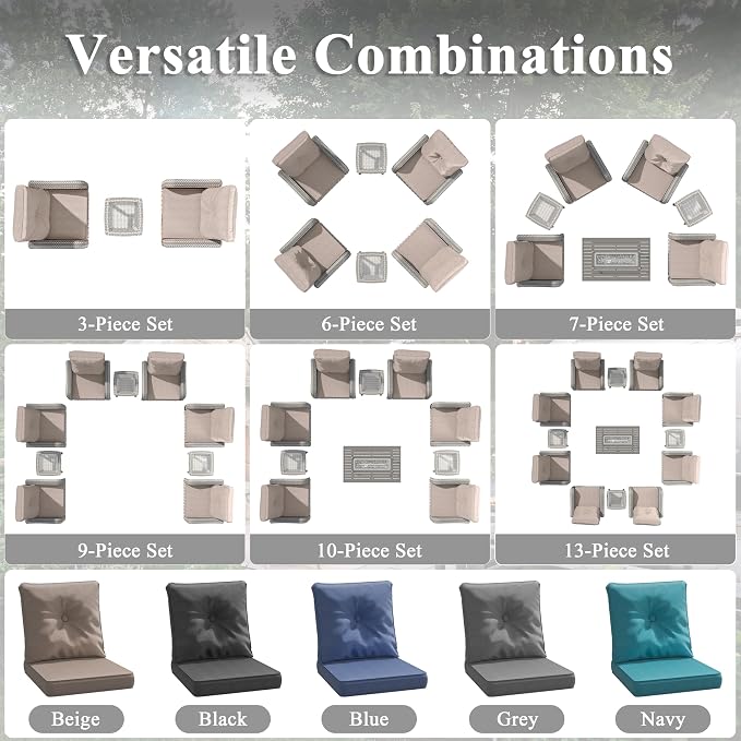 2-Seat Modern Patio Furniture Set with Swivel Rocking Chairs, Thick 4″ Cushions, Dual-Strand Wicker Rattan, Rust-Resistant Steel Frame – Outdoor Conversation & Modular Sectional,Beige