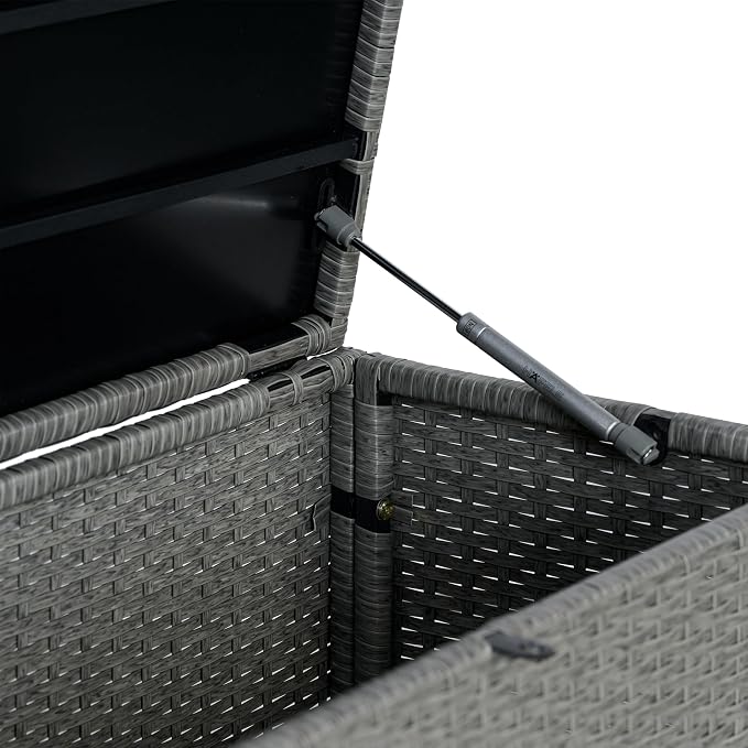 happimess TRK1001A Nino 47.24" Modern Minimalist Outdoor Faux Wicker Deck and Patio Storage Box, Gray, Soft-Close, for Package Delivery, Patio Furniture, Cushions, Gardening Tools, Pool Supplies