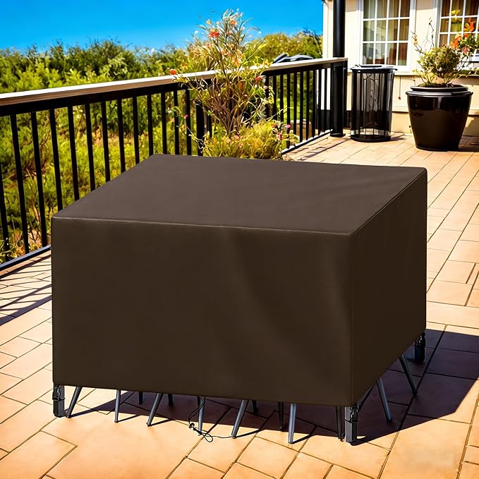 Patio Furniture Cover Rectangle 100"(L) x 44"(W) x 30"(H), Custom Heavy Duty 420D Waterproof Outdoor Cover with Drawstring & Buckles for Table Chair Garden, Coffee