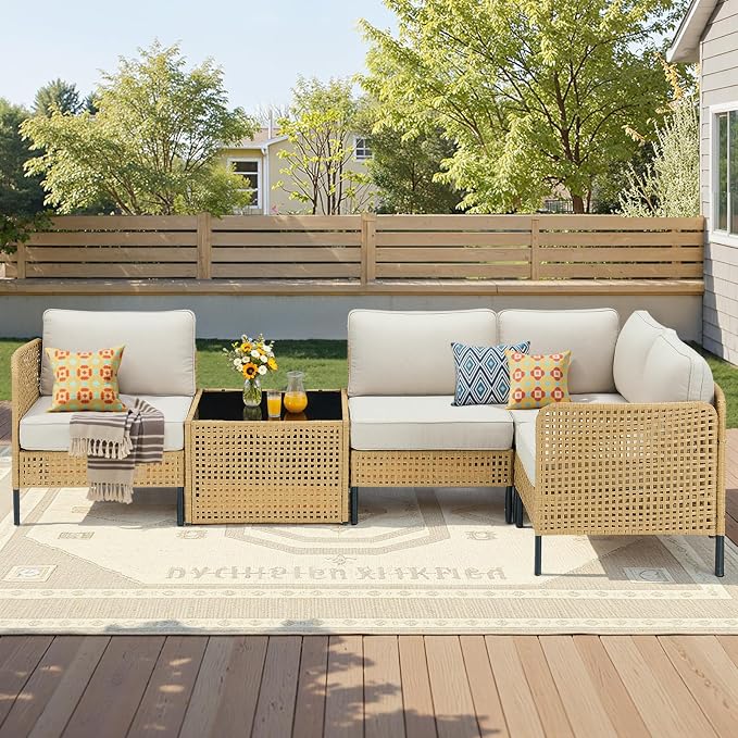 Belord Outdoor Sectional Furniture 5-Piece, All-Weather Wicker Patio Sets with Coffee Table, Modern Patio Furniture for Backyard, Deck