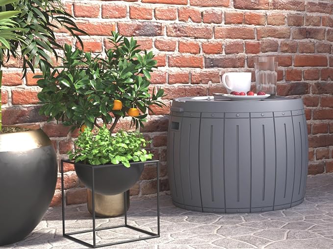 Mrosaa Deck Box Round, Patio Table, Waterproof Outdoor Storage Box for Kid Toys, Patio Furniture, Pool Tools, Outdoor Uses, Sports Equipment, Waterproof and UV Resistant Resin, 27 Gallons Grey