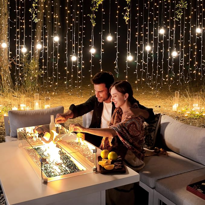 RADIATA 9 Piece Luxury Aluminum Outdoor Sectional Sofa with Rectangular Fire Pit Table, Oversized L Shaped Patio Furniture Set, 29" Deep Wide Seat, 500 lbs Heavy Duty Conversation Set for Yard, White
