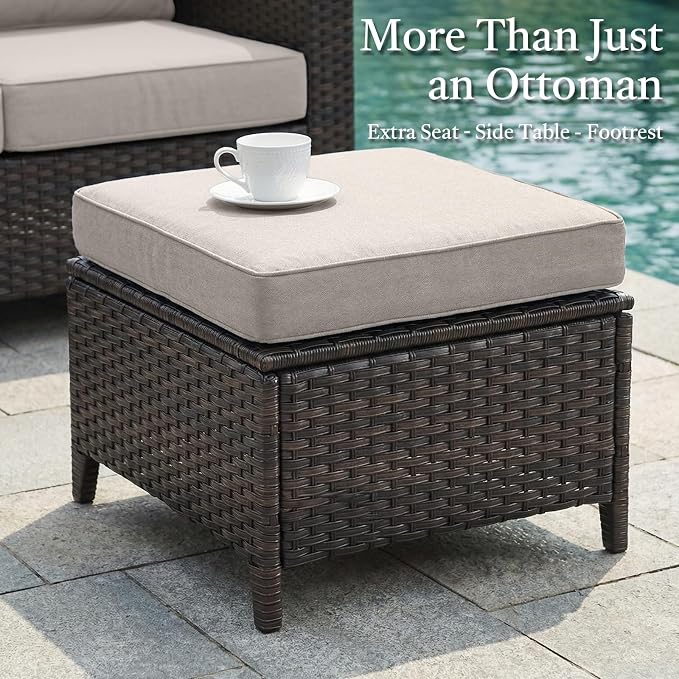6 Piece Patio Furniture Set with Ottoman - All Weather Patio Conversation Set with 4 Inch Thick Cushions and Deep Seating Swivel Glider Chairs & Outdoor Couch for Porch Deck Yard Pool