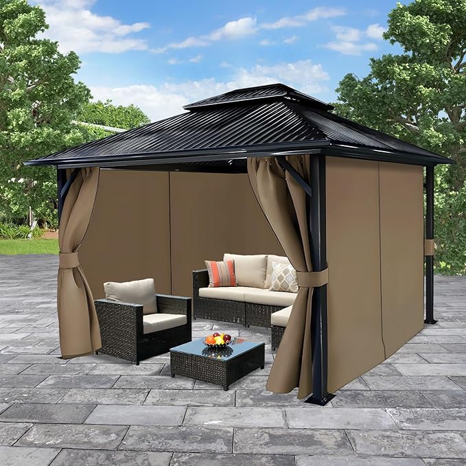 COWVIE 4-Panel 12' x 16' Gazebo Replacement Curtains, Patio Privacy Sidewalls with Double Zipper, Replacement for Outdoor Gazebo Canopy (Curtain Only)