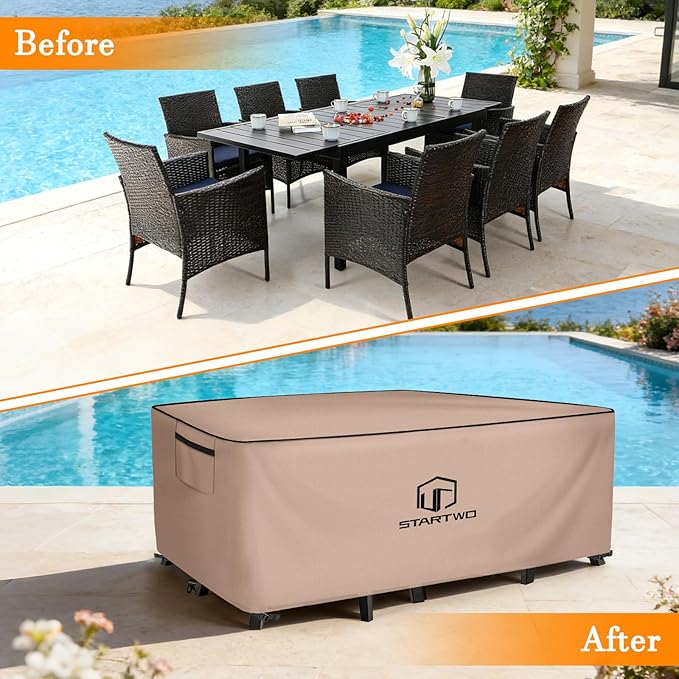 STARTWO Outdoor Furniture Covers Waterproof,Sofa,Table and Chairs General Purpose Patio Furniture Covers with Elastic Hem and Air Vents 126L x 126W x 28H inch
