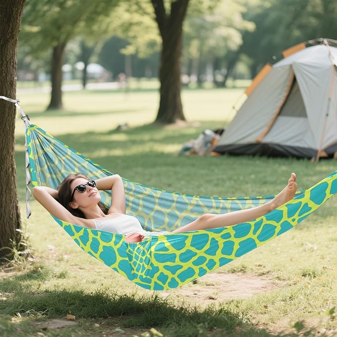 Camping Hammock Outdoor Hammocks for Outside Blue Giraffe Skin Beach Trees Portable Lightweight with Pockets Tree Straps Indoor