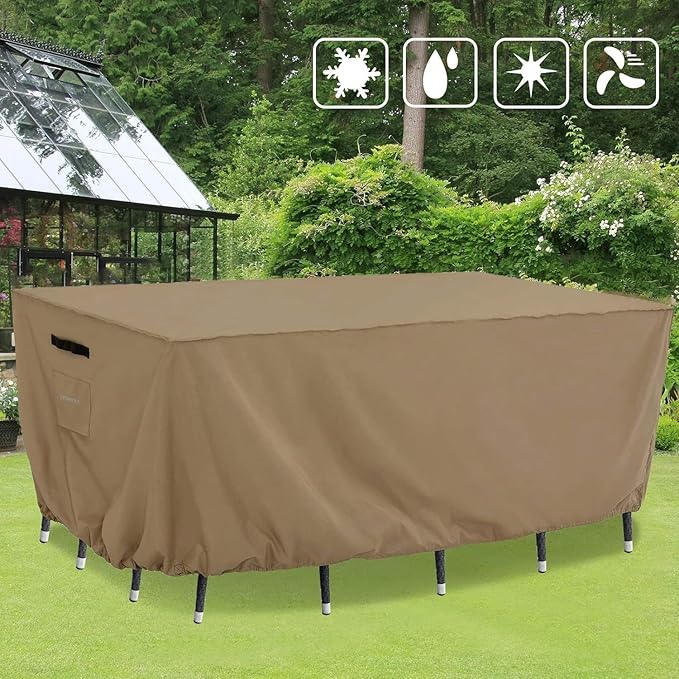 Tempera Outdoor Dining Set Cover for Outside Table and Chairs, Rectangle Patio Table Covers for Outdoor Furniture, Anti-Fading, Windproof,86''L x 44''W x 27.8''H,Taupe
