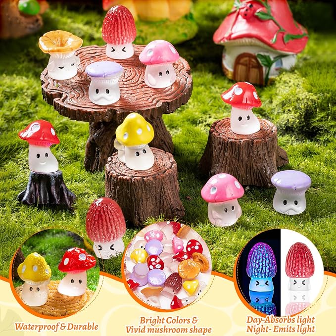 24pcs Mini Mushrooms Cute Resin Tiny Mushrooms Statue Fake Miniature Mushroom Figurines for Fairy Garden Terrarium Accessories Decor Micro Landscape Craft