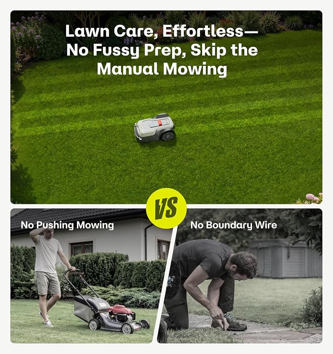 T1200Pro Robot Lawn Mower with L-Shape Wall Mount Rod, No Wire Automatic Robot Mower, Ride-on Edge Mowing, Multiple Zones Management, AI Obstacle Avoidance, for Lawn Up to 0.37 Acre