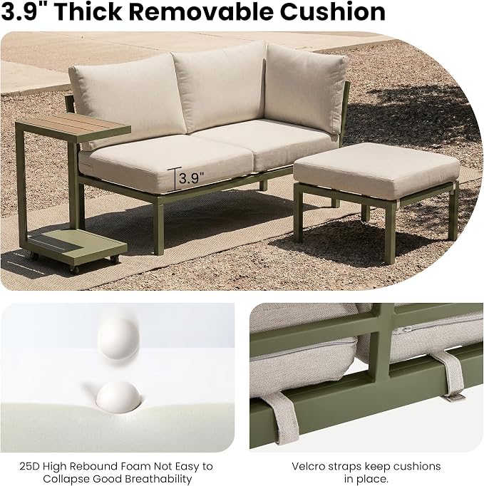 4 Piece Patio Sectional Sofa Set, Patio Furniture Set with Cushions, Outdoor Furniture Conversation Set for 5, Modern Modular Patio Couch with Side Table/Pullout Tray for Deck/Pool, Beige