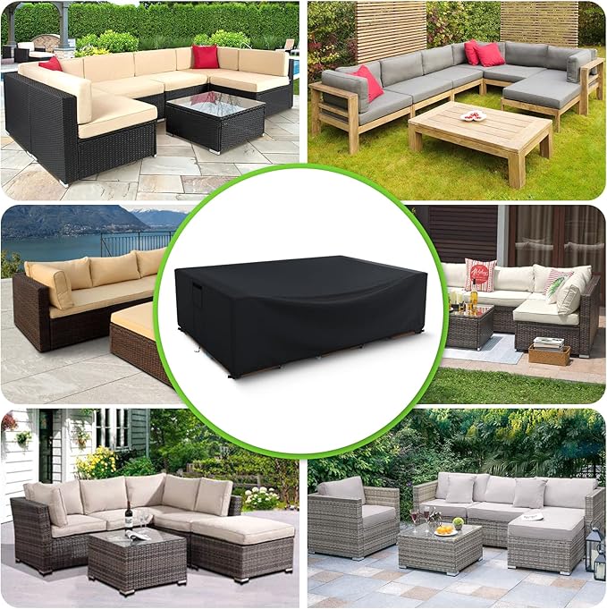 Patio Furniture Covers Waterproof, Heavy Duty 600D Outdoor Furniture Covers for Outside Sectional Sofa Set,Tear Resistance and Anti-UV, Black,126"L x 64"W x 28"H