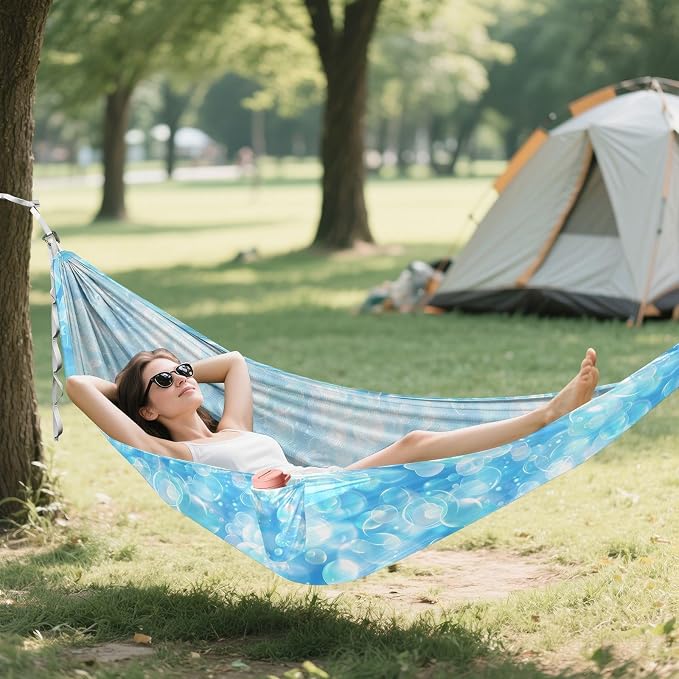 Camping Hammock Outdoor Hammocks for Outside Blue Bubble Beach Trees Portable Lightweight with Pockets Tree Straps Indoor