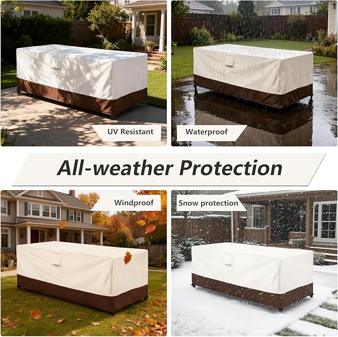 Patio Coffee Table Cover Waterproof, Outdoor Rectangular Side Table Covers, 48W x 28D x 16H Inches Outdoor Patio Furniture Covers, Beige