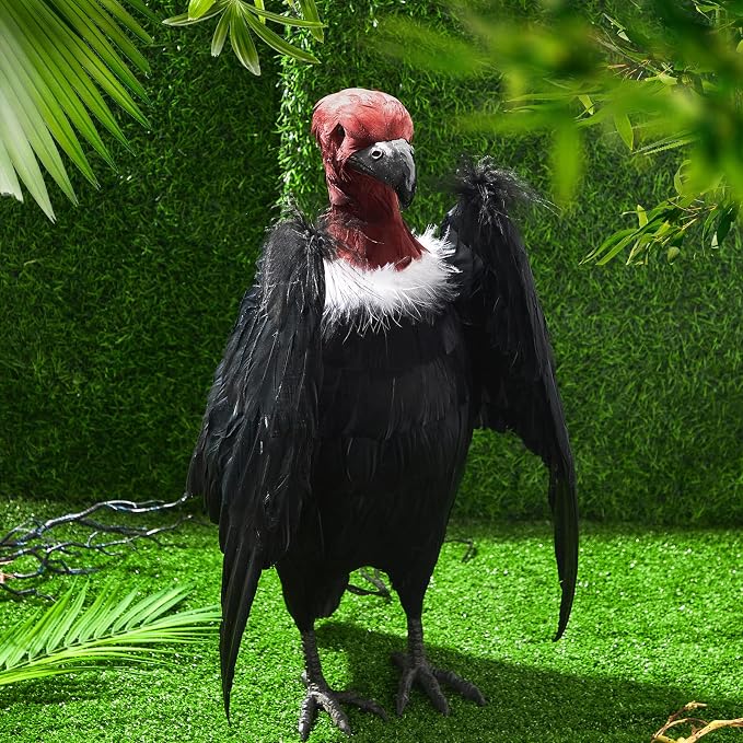 Tenceur 1 Piece Faux Vulture Effigy 18'' Large Fake Vulture Decoys Simulated Full Feathered Realistic Bird Black Hanging Faux Bird Scarecrow for Yard Roofs Trees Garden