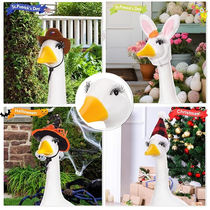 Geelin 7 Pcs Porch Goose Outfit Eyelash for 23/17'' Plastic Lawn Goose Statue Reusable Mink Fake Lashes End 3D Salon Eyelashes for Lawn Patio Art Decoration(Glitter,Black)
