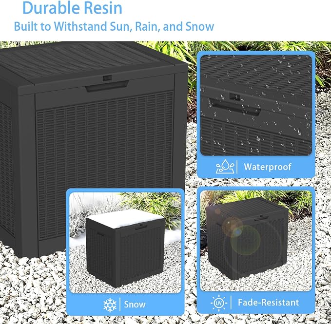 ROJIK 39 Gallon Resin Deck Box, Lockable Waterproof Weatherproof Outdoor Storage Container for Garden Tools, Cushions & Outdoor Accessories(Black