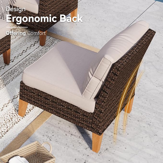 GREEN PARTY 9 Pieces Wicker Patio Furniture Set, All-Weather Outdoor Rattan Half-Moon Curved Patio Sectional Sofa Conversation Set with 4" Thick Cushions for Garden, Backyard, 2 x Ottomans