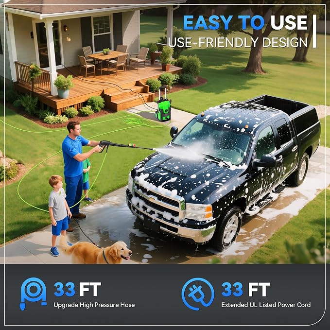 Electric Pressure Washer, 5000 PSI 4.0 GPM Heavy Duty Power Washer, with 4 Nozzles,Foam Cannon,33FT Hose Reel and 500ml Soap Bottle for Home/Cars(Green)