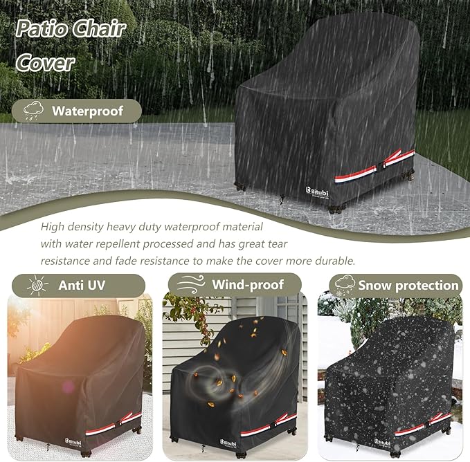 Bitubi Waterproof 4 Pack Patio Adirondack Chair Cover for Outdoor Chair Size Up to 30W x 34D x 36H inch,Outdoor Lawn Patio Furniture Covers (Black)