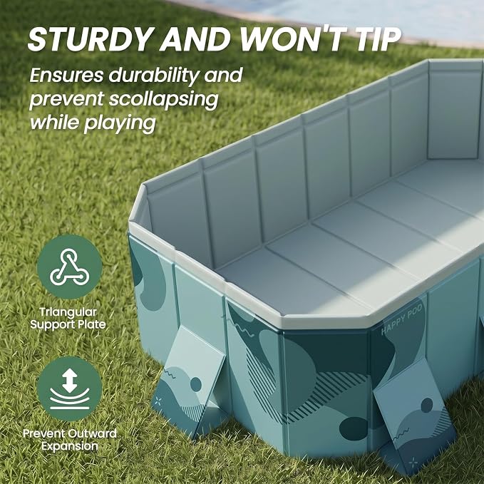 113" Non-Inflatable Foldable Pool, Extra Large Collapsible Swimming Pool with Rigid Hard Composite Board, Thickened Portable Pool for Outdoor, Backyard, Family, Camping (Film Green, 3M)