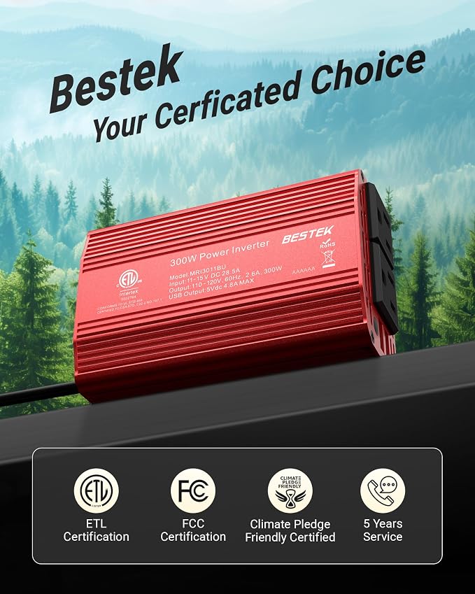 BESTEK 300W Power Inverter DC 12V to AC 110V & Pure Sine Wave Car Inverter
