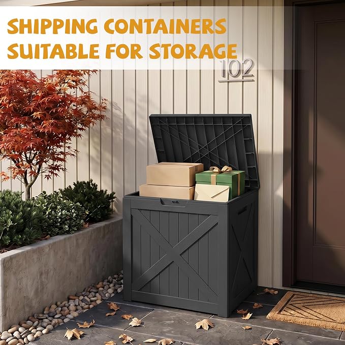 40-Gallon Outdoor Storage Box, Waterproof Deck Box for Patio Cushions, Garden Tools, Pool Accessories, Lockable Outside Storage Bin for Backyard & Deck (Black)