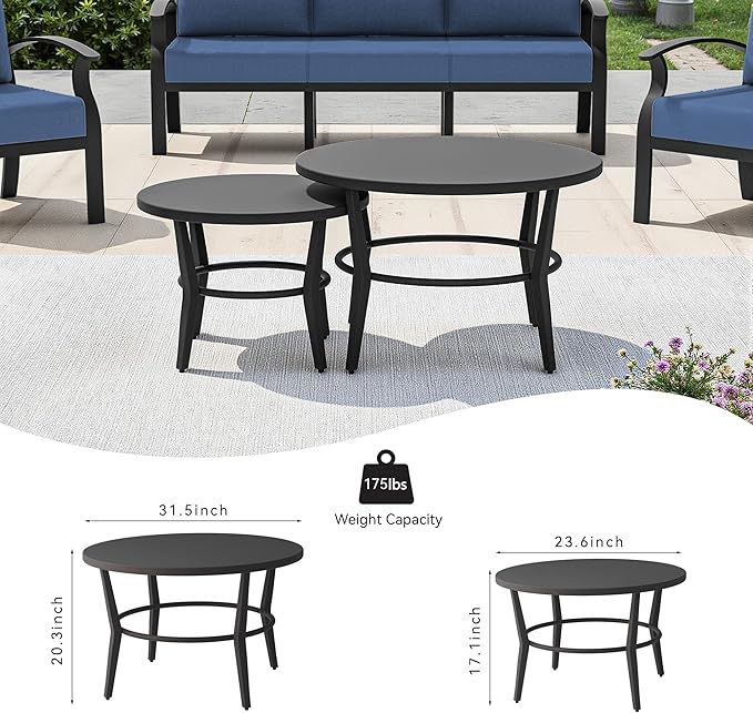 Aluminum Outdoor Patio Furniture Set,5 Seats Patio Conversation Sets with 2 Round Coffee Tables,Metal Patio Sectional Furniture Set with 5.1" Thickened Cushions,Navy Blue